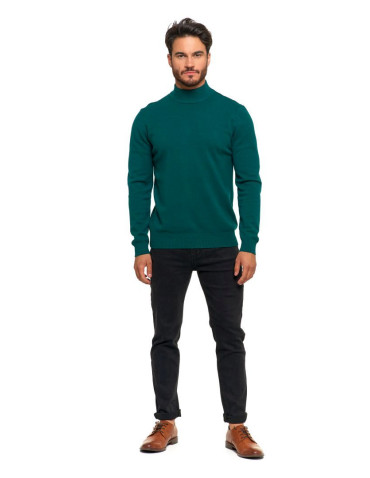 Swetry - Sweter męski półgolf o klasycznym kroju ZIELONY - produkt 6