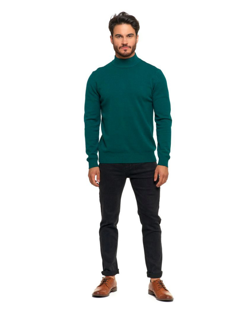Swetry - Sweter męski półgolf o klasycznym kroju ZIELONY - produkt moraj.pl 6