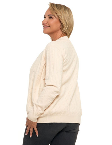 Swetry - Sweter damski rozpinany wiskozowy BEŻOWY - produkt 4