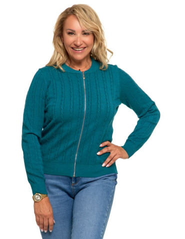 Swetry - Sweter damski rozpinany wiskozowy ZIELONY - produkt 6