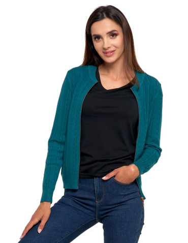 Swetry - Sweter damski rozpinany wiskozowy ZIELONY - produkt 7