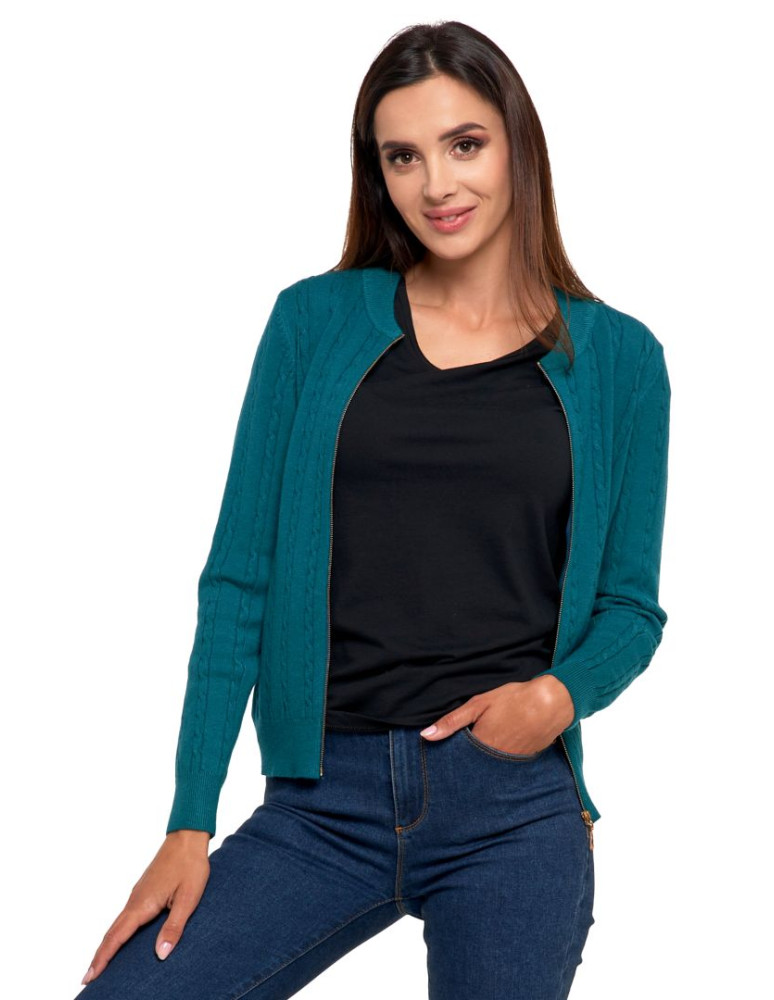 Swetry - Sweter damski rozpinany wiskozowy ZIELONY - produkt moraj.pl 7