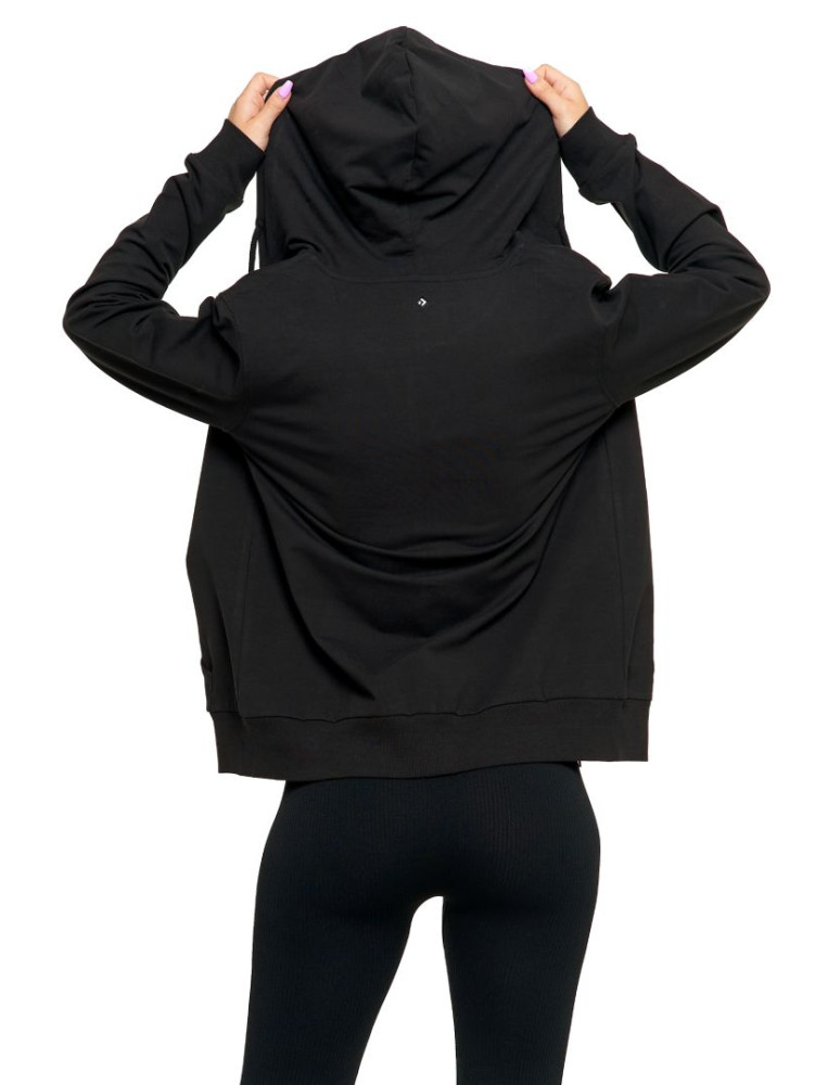 Bluzy - Bluza damska rozpinana z kapturem bawełniana CZARNY - produkt moraj.pl 2