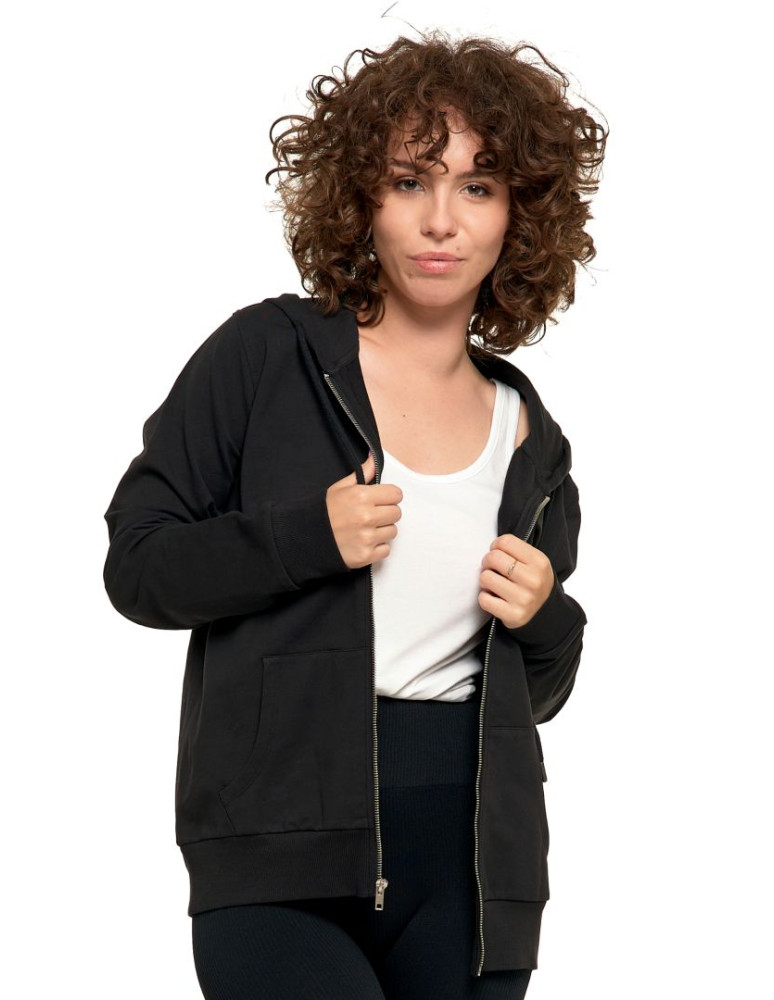 Bluzy - Bluza damska rozpinana z kapturem bawełniana CZARNY - produkt moraj.pl 3