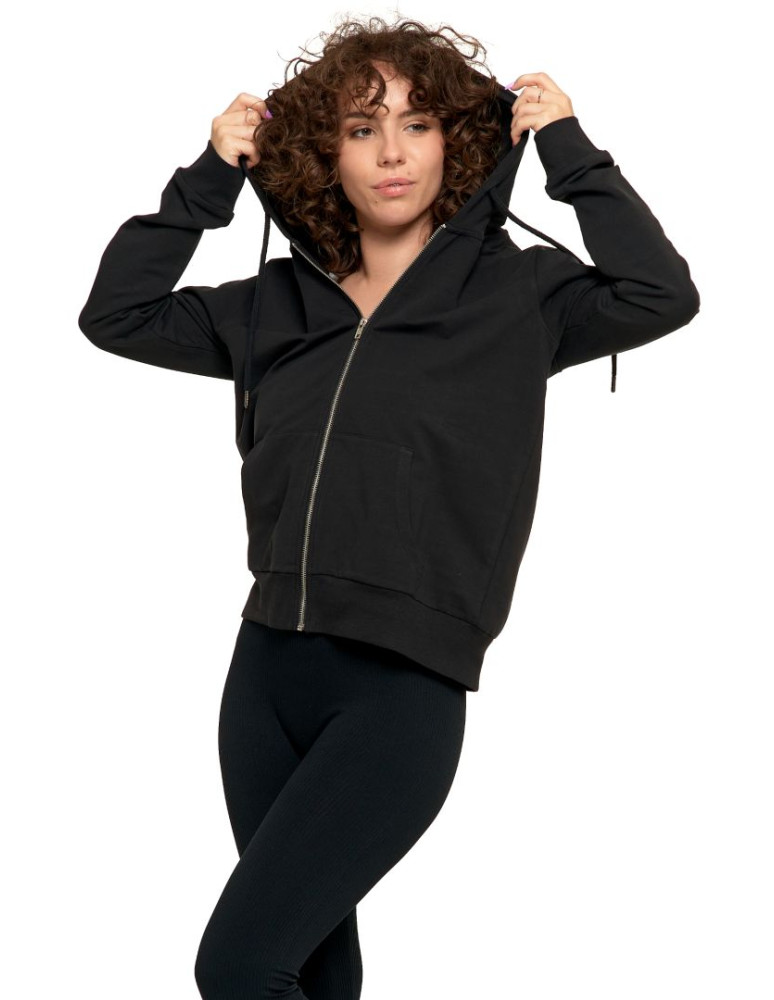 Bluzy - Bluza damska rozpinana z kapturem bawełniana CZARNY - produkt moraj.pl 4