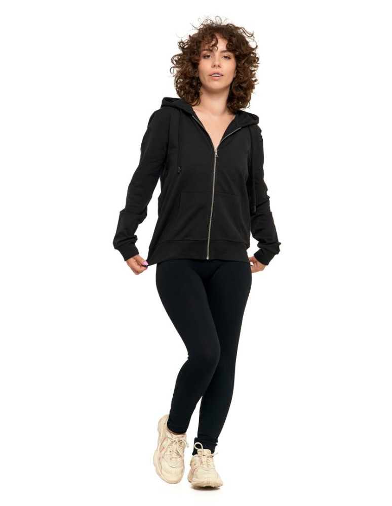 Bluzy - Bluza damska rozpinana z kapturem bawełniana CZARNY - produkt moraj.pl 6
