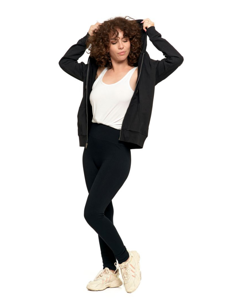Bluzy - Bluza damska rozpinana z kapturem bawełniana CZARNY - produkt moraj.pl 7