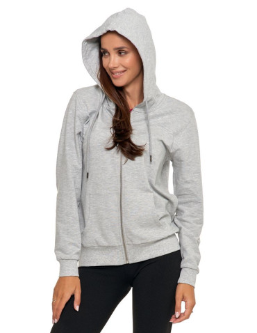 Bluzy - Bluza damska rozpinana z kapturem bawełniana JASNY SZARY - produkt 1