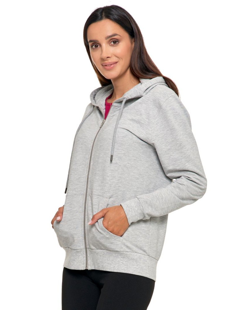 Bluzy - Bluza damska rozpinana z kapturem bawełniana JASNY SZARY - produkt moraj.pl 2