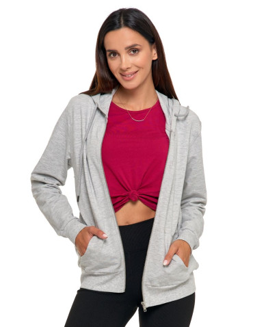 Bluzy - Bluza damska rozpinana z kapturem bawełniana JASNY SZARY - produkt 3