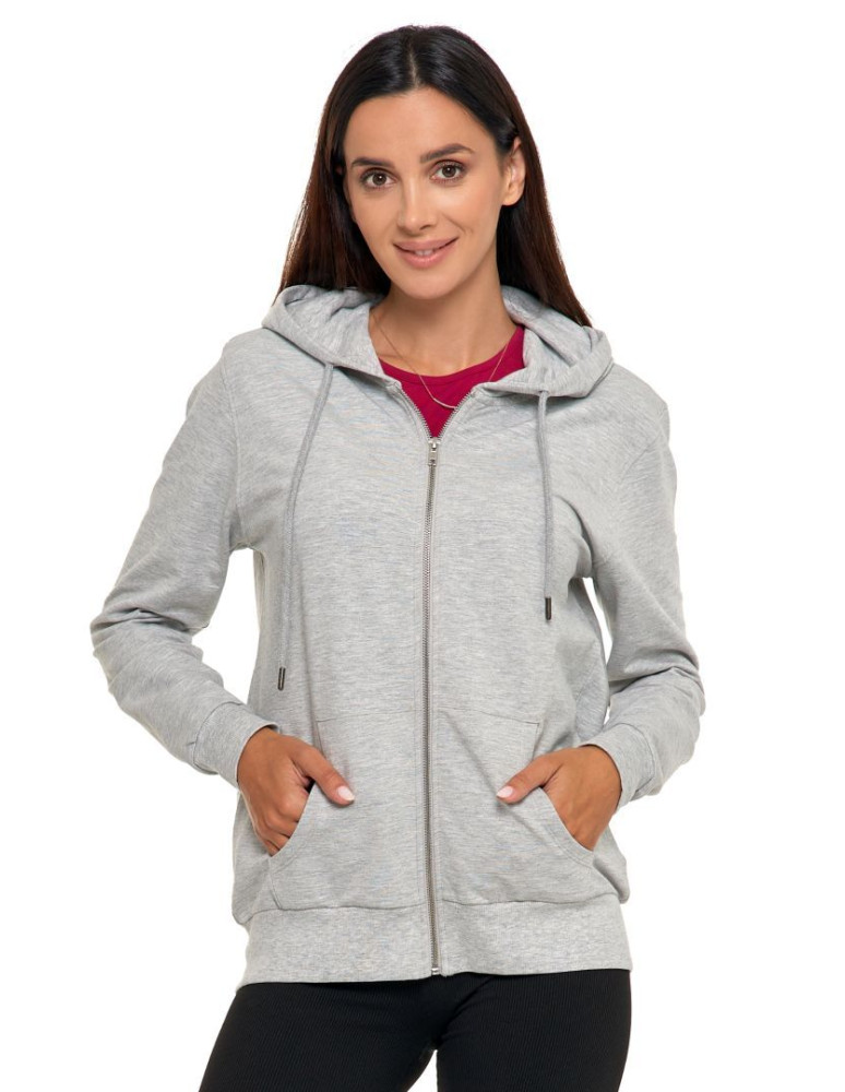 Bluzy - Bluza damska rozpinana z kapturem bawełniana JASNY SZARY - produkt moraj.pl 5