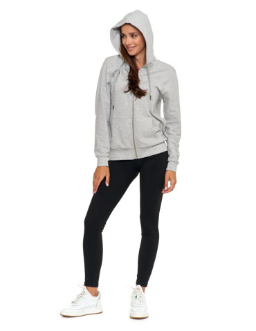 Bluzy - Bluza damska rozpinana z kapturem bawełniana JASNY SZARY - produkt 7