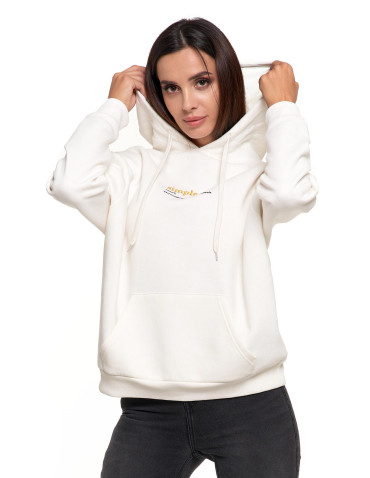 Bluzy - Bluza damska z kapturem i haftowanym napisem KREMOWY - produkt 1