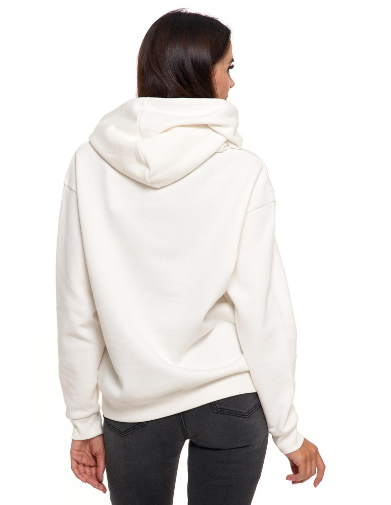 Bluzy - Bluza damska z kapturem i haftowanym napisem KREMOWY - produkt moraj.pl 2