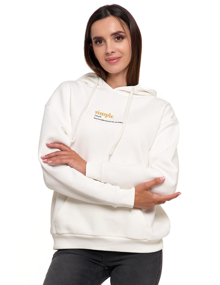 Bluzy - Bluza damska z kapturem i haftowanym napisem KREMOWY - produkt moraj.pl 3