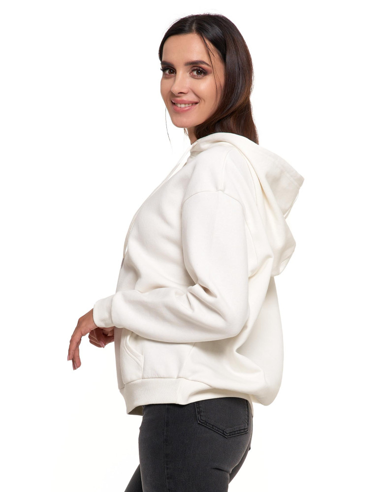 Bluzy - Bluza damska z kapturem i haftowanym napisem KREMOWY - produkt moraj.pl 4