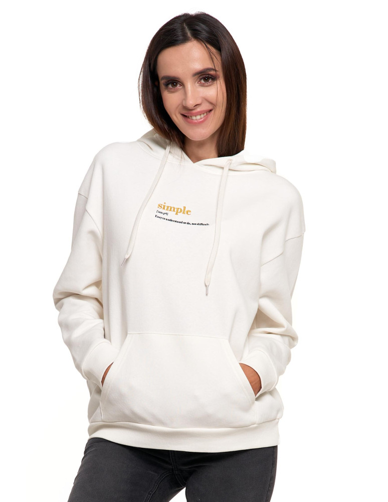 Bluzy - Bluza damska z kapturem i haftowanym napisem KREMOWY - produkt moraj.pl 5