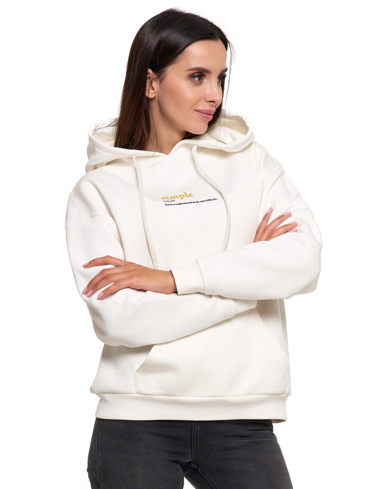 Bluzy - Bluza damska z kapturem i haftowanym napisem KREMOWY - produkt moraj.pl 6