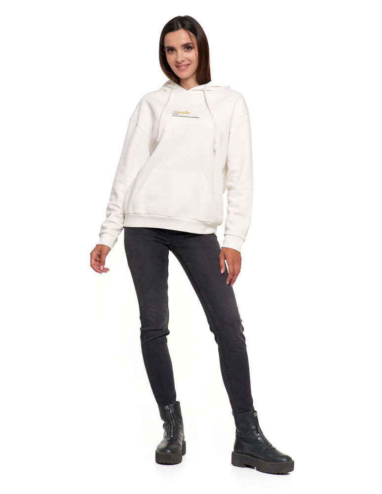 Bluzy - Bluza damska z kapturem i haftowanym napisem KREMOWY - produkt moraj.pl 7