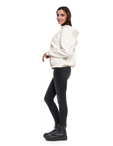 Bluzy - Bluza damska z kapturem i haftowanym napisem KREMOWY - produkt 8