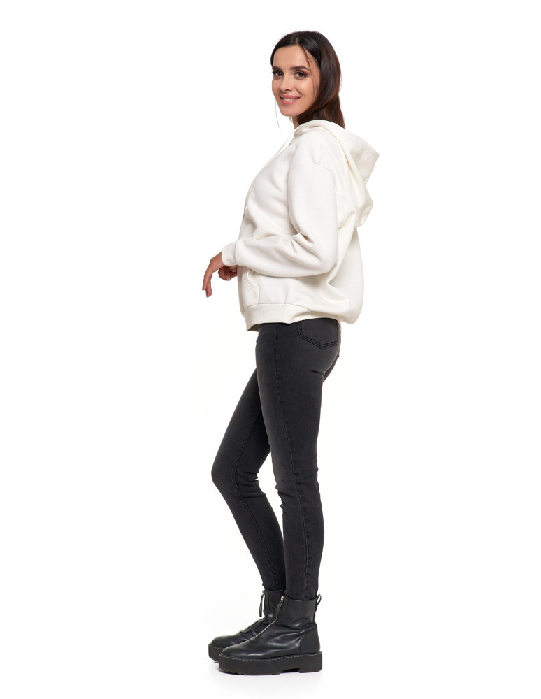 Bluzy - Bluza damska z kapturem i haftowanym napisem KREMOWY - produkt moraj.pl 8