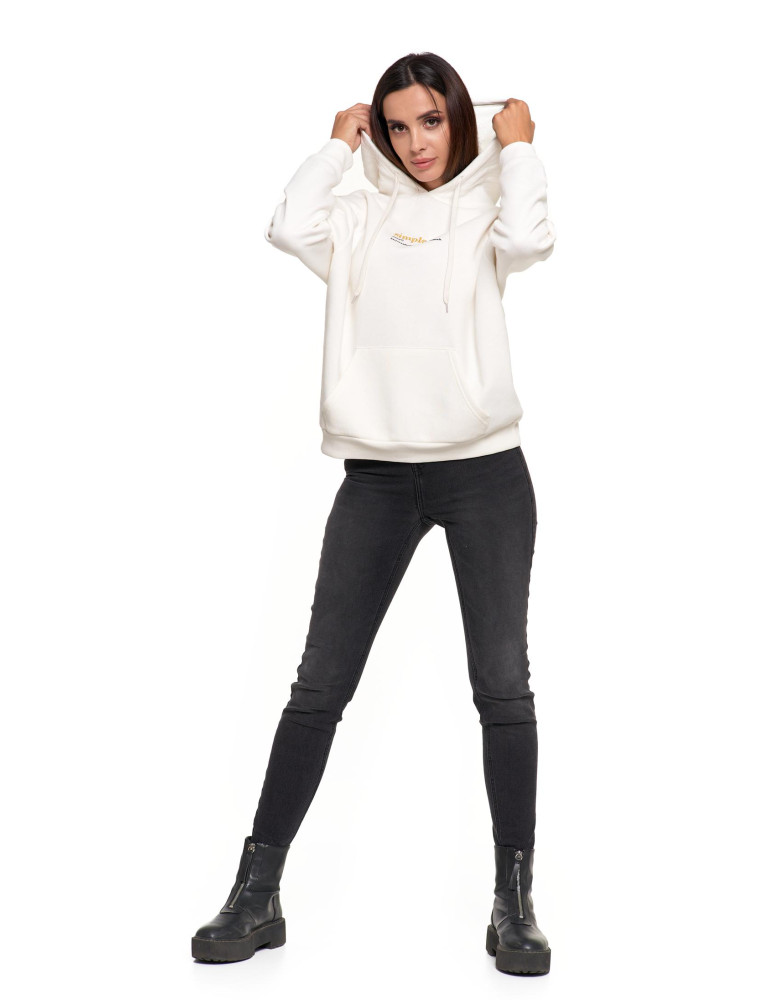 Bluzy - Bluza damska z kapturem i haftowanym napisem KREMOWY - produkt moraj.pl 9