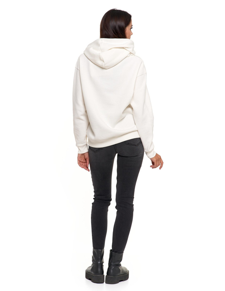 Bluzy - Bluza damska z kapturem i haftowanym napisem KREMOWY - produkt moraj.pl 10