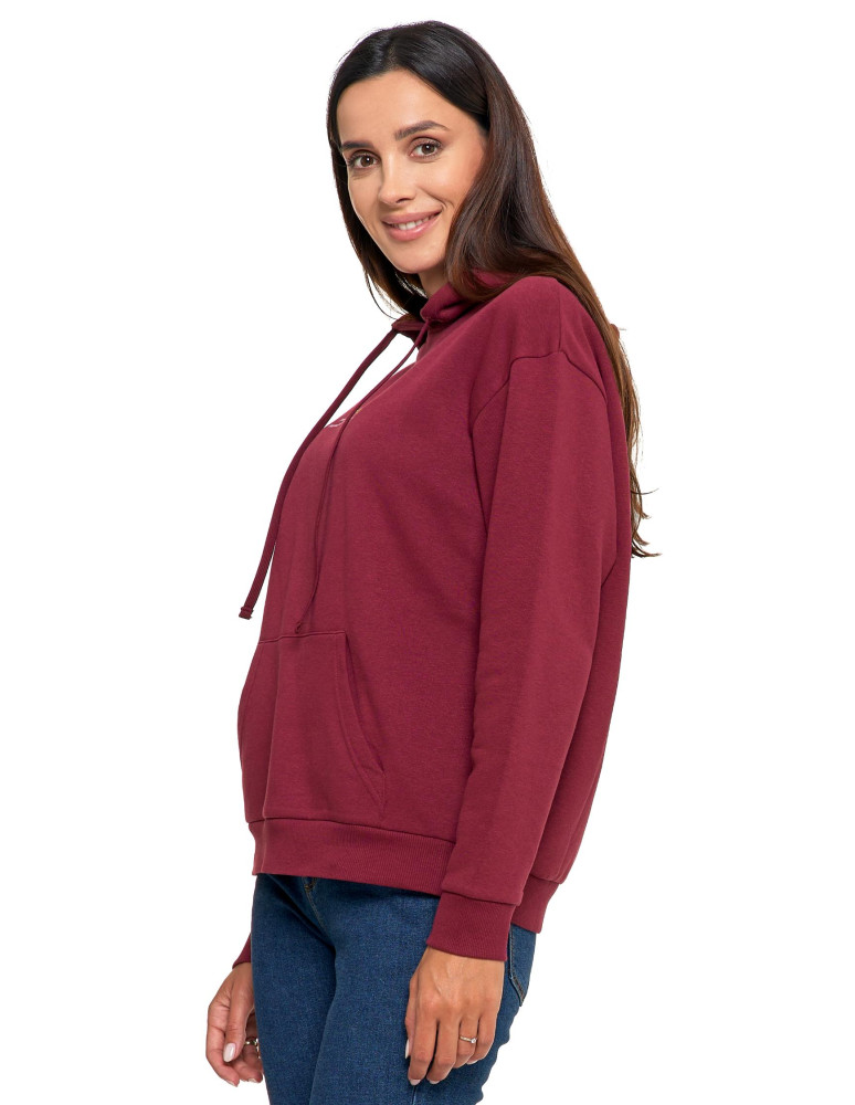 Bluzy - Bluza damska z kapturem i haftowanym napisem BORDOWY - produkt moraj.pl 2