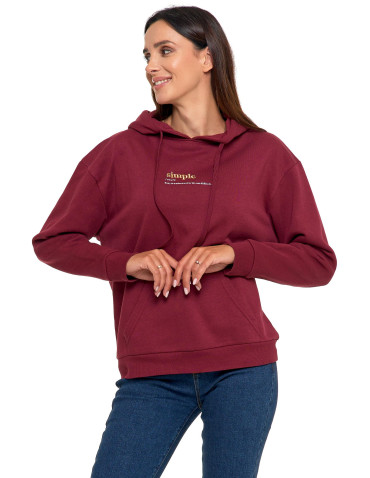 Bluzy - Bluza damska z kapturem i haftowanym napisem BORDOWY - produkt 4
