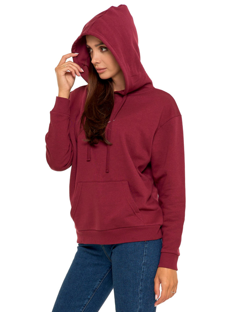Bluzy - Bluza damska z kapturem i haftowanym napisem BORDOWY - produkt moraj.pl 5