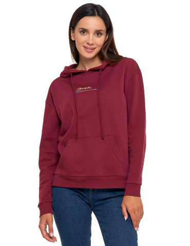 Bluzy - Bluza damska z kapturem i haftowanym napisem BORDOWY - produkt 6