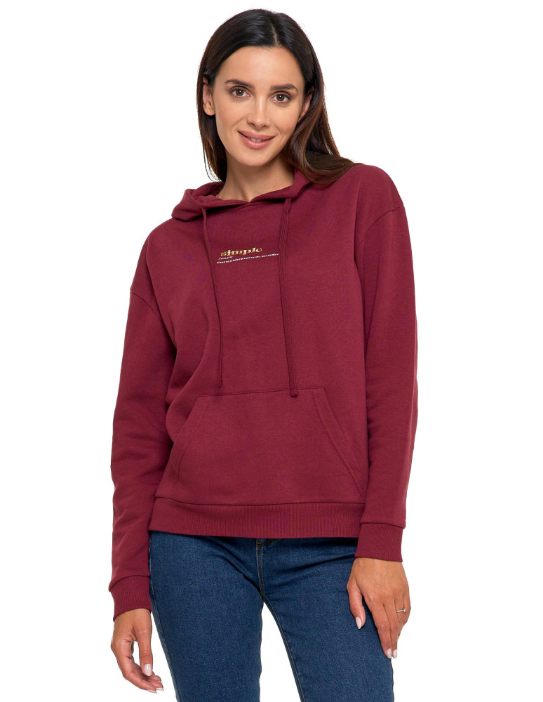 Bluzy - Bluza damska z kapturem i haftowanym napisem BORDOWY - produkt moraj.pl 6
