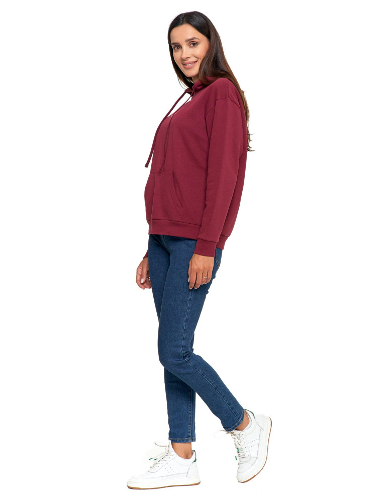 Bluzy - Bluza damska z kapturem i haftowanym napisem BORDOWY - produkt moraj.pl 7