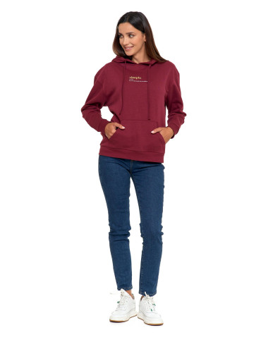 Bluzy - Bluza damska z kapturem i haftowanym napisem BORDOWY - produkt 9