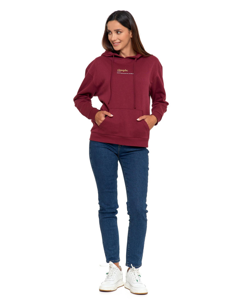 Bluzy - Bluza damska z kapturem i haftowanym napisem BORDOWY - produkt moraj.pl 9