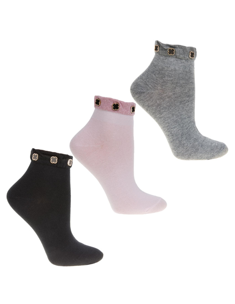 Za kostkę - Skarpetki damskie krótkie 3/4 z ozdobą glamour RÓŻOWY - produkt moraj.pl 1