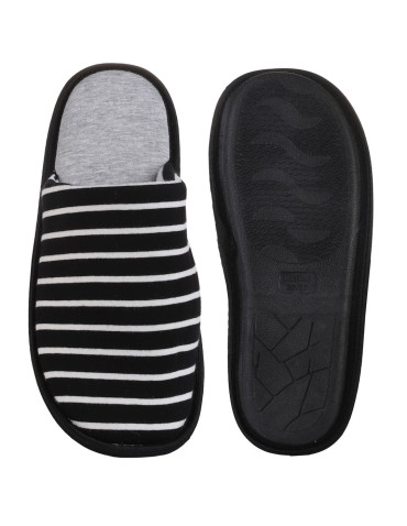 Kapcie i bambosze - Kapcie damskie wsuwane w paski CZARNY - produkt 1