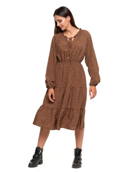 Sukienka damska wzorzysta midi z długim rękawem