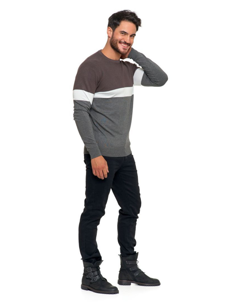 Swetry - Sweter męski dzianinowy o klasycznym kroju SZARY - produkt moraj.pl 3