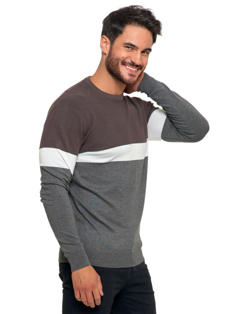 Swetry - Sweter męski dzianinowy o klasycznym kroju SZARY - produkt moraj.pl 5