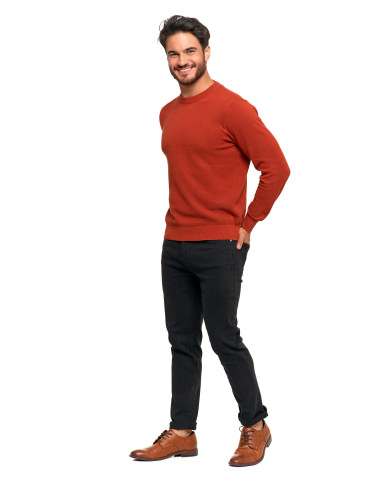 Swetry - Bawełniany sweter męski elegancki z okrągłym dekoltem POMARAŃCZOWY - produkt 7
