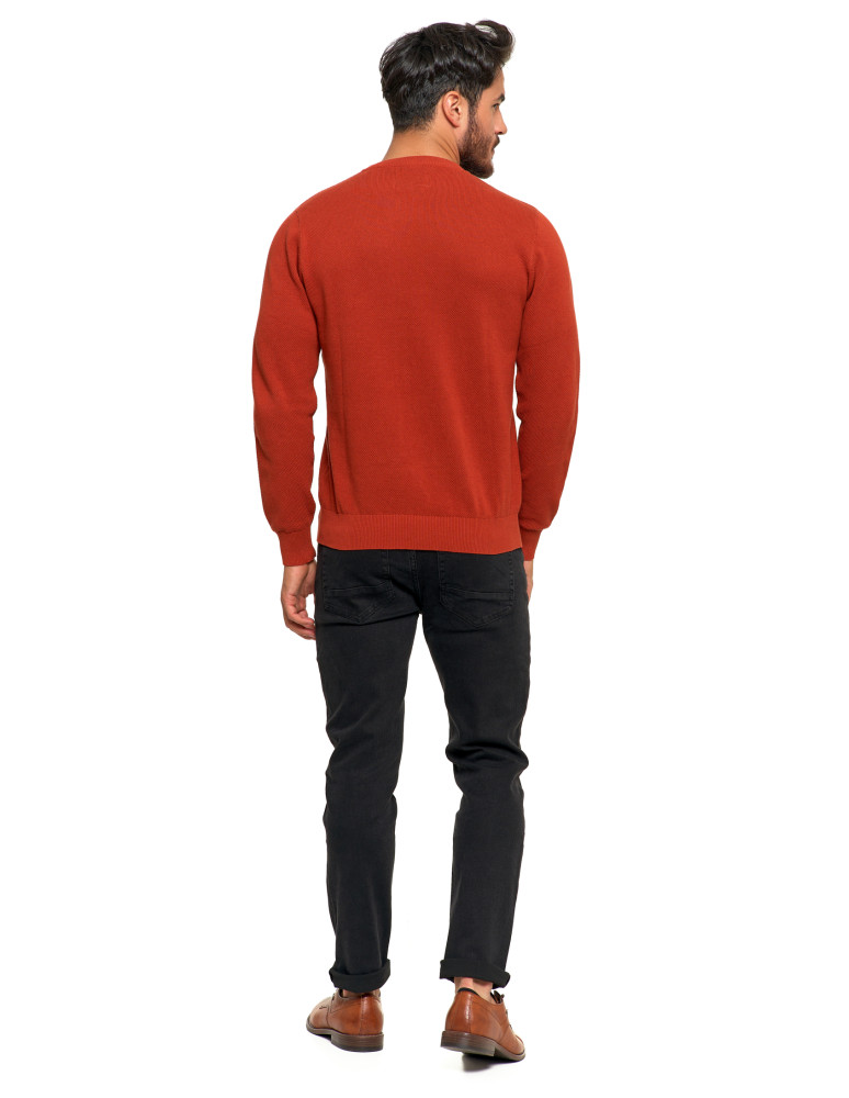 Swetry - Bawełniany sweter męski elegancki z okrągłym dekoltem POMARAŃCZOWY - produkt moraj.pl 8