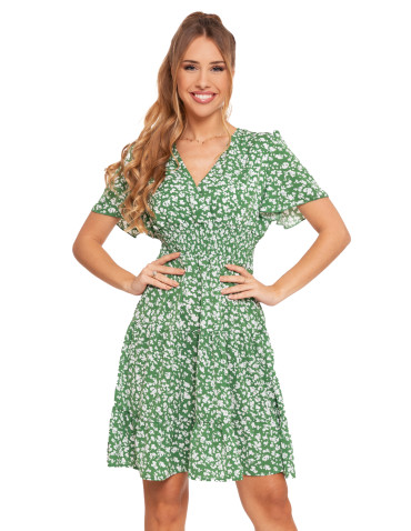 Sukienka damska rozkloszowana z motylkowym rękawem zwiewna