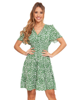 Sukienka damska rozkloszowana z motylkowym rękawem zwiewna