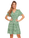 Sukienka damska rozkloszowana z motylkowym rękawem zwiewna ZIELONY