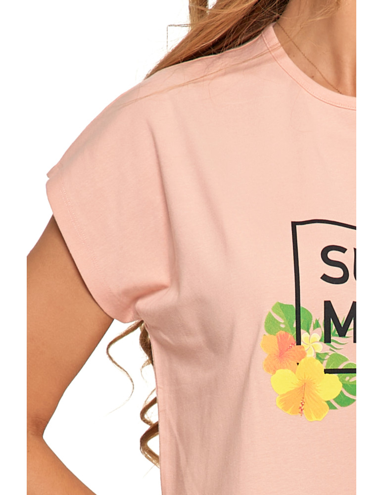 Koszulki i topy - Koszulka damska T-shirt luźny wakacyjny nadruk KORALOWY - produkt moraj.pl 4