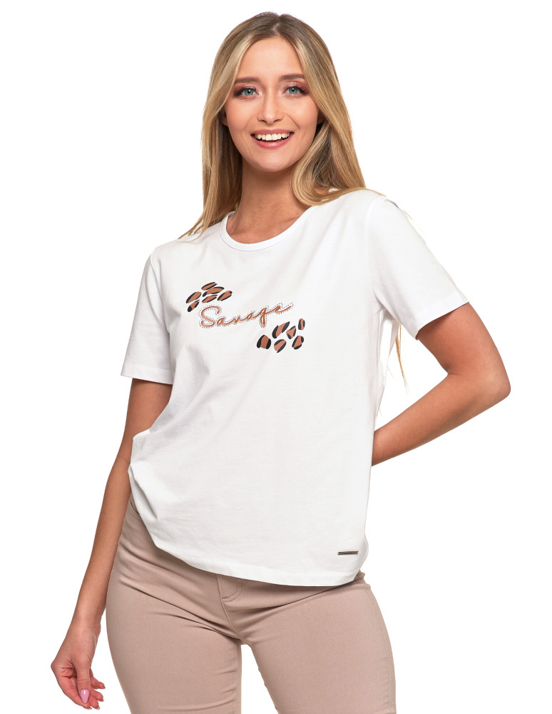 Koszulki i topy - Koszulka damska T-shirt bawełniany z haftem BIAŁY - produkt moraj.pl 1