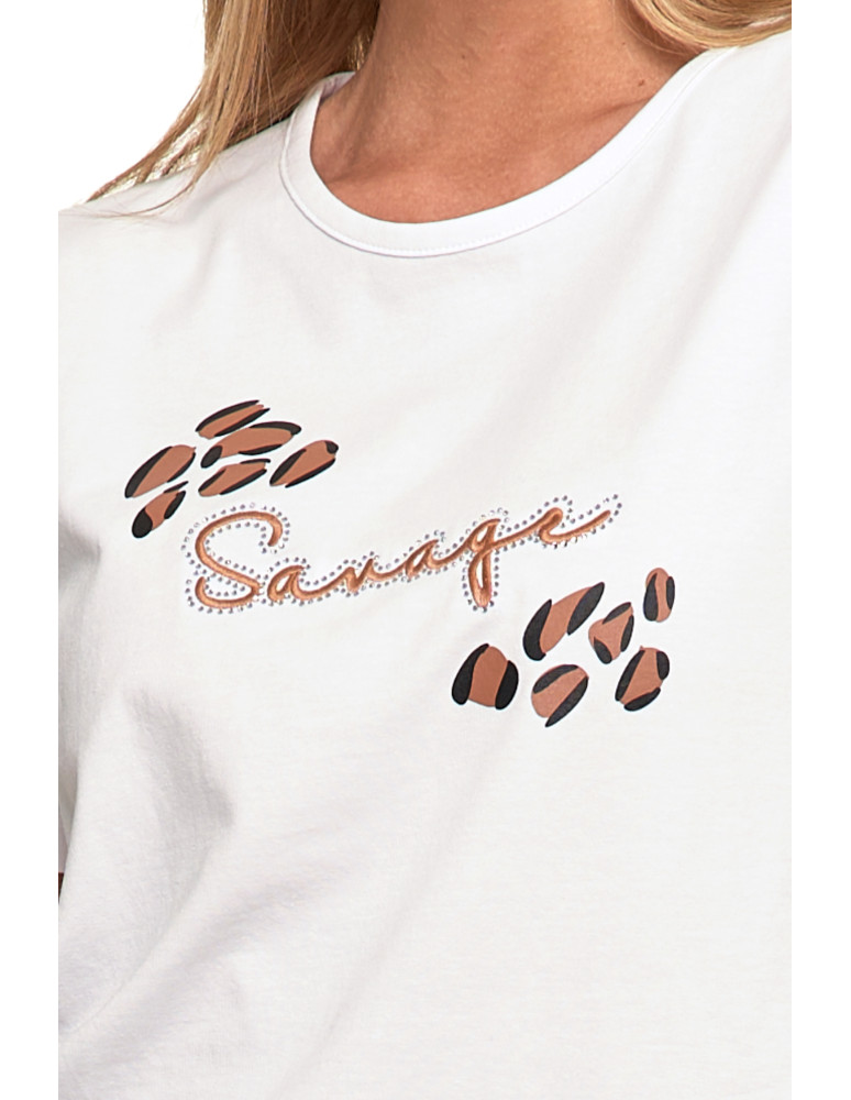 Koszulki i topy - Koszulka damska T-shirt bawełniany z haftem BIAŁY - produkt moraj.pl 3