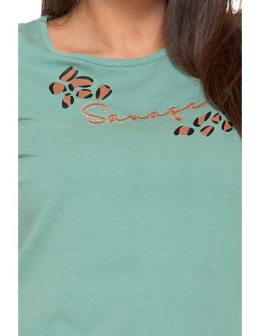 Koszulki i topy - Koszulka damska T-shirt bawełniany z haftem KHAKI - produkt 2