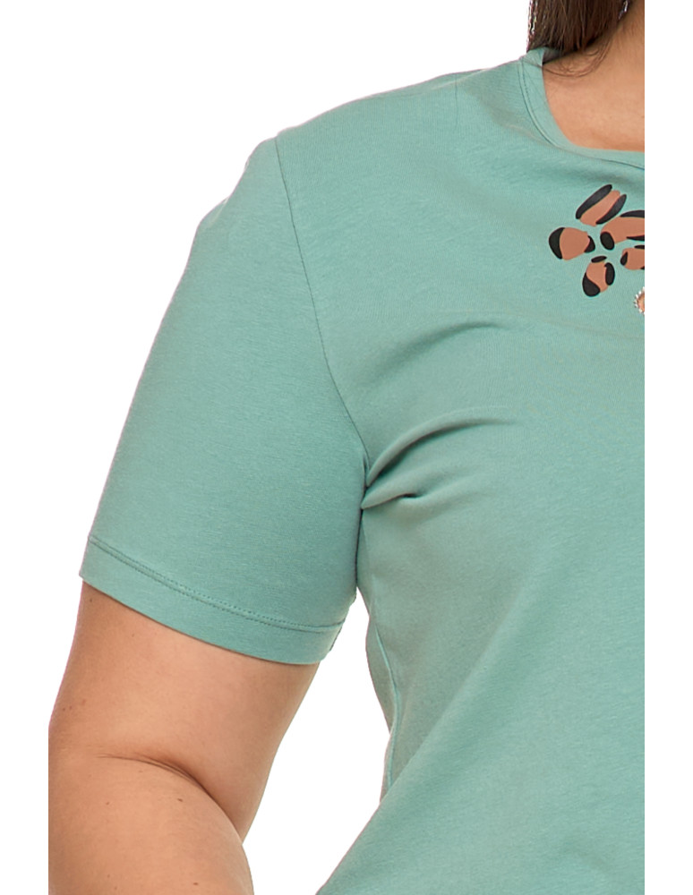 Koszulki i topy - Koszulka damska T-shirt bawełniany z haftem KHAKI - produkt moraj.pl 3